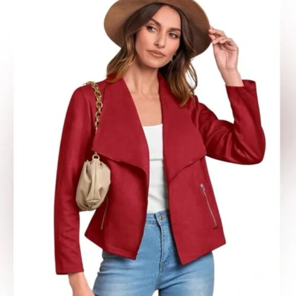 Pretty Garden Jackets & Blazers - PRETTY GARDEN Faux Suede Open Draped Front Jackets